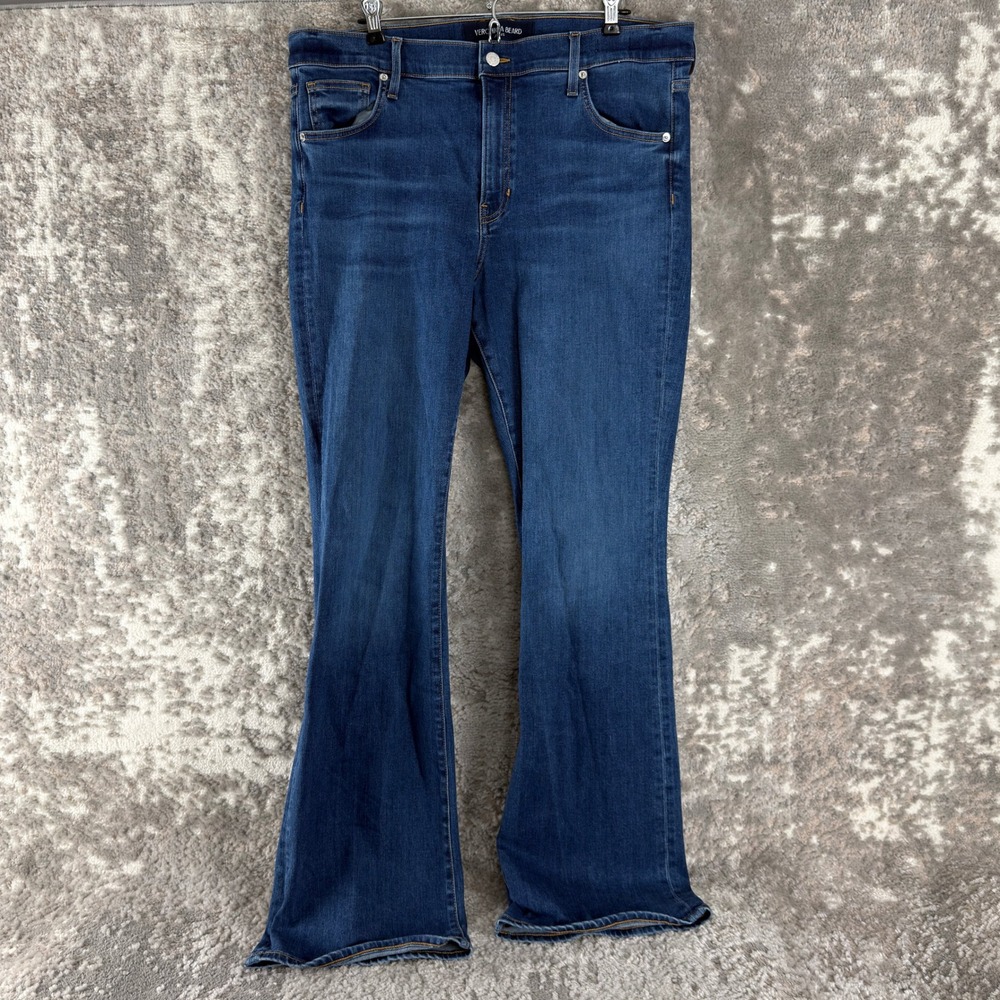 Veronica Beard Plus Sz 18‎ High Rise Flare Stretch Denim Jeans Blue Full Length